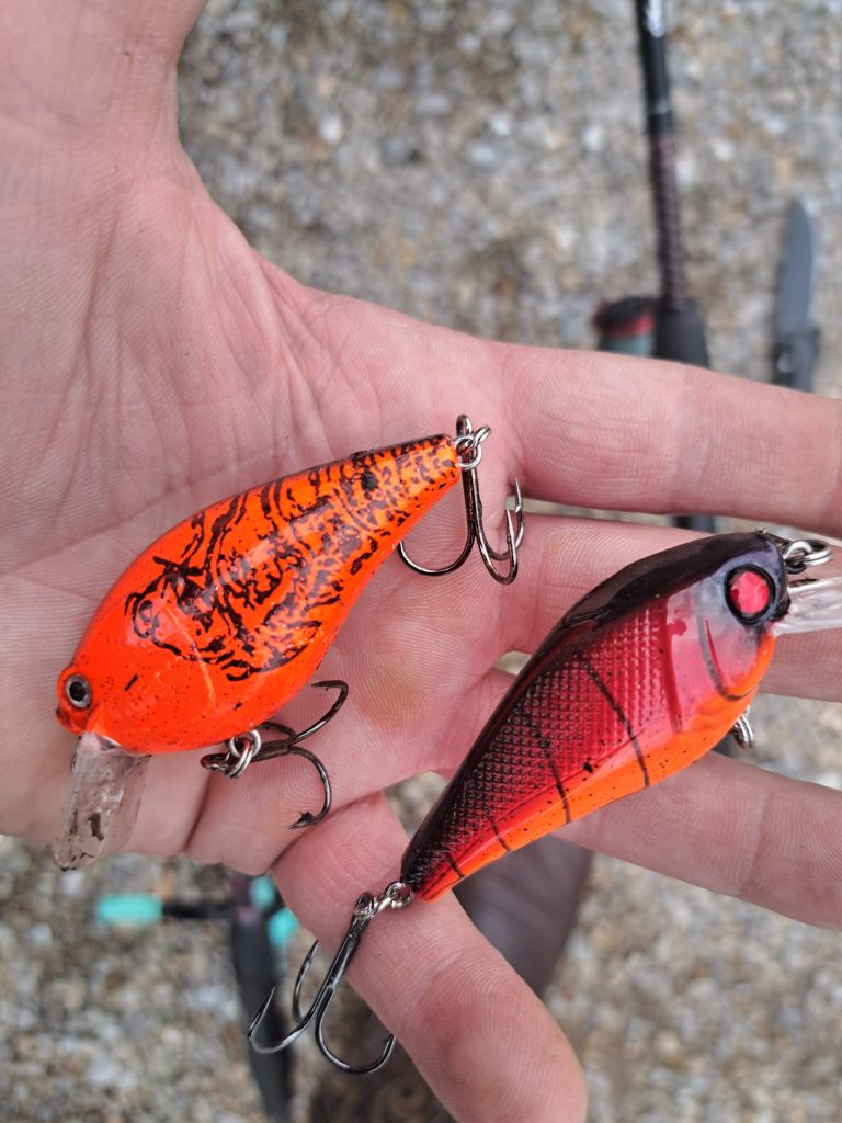Dos crankbait de estilo Squerebill rojos ideales para la pre freza